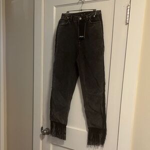 Nasty Gal NWT It’s Only Rock and Roll Charcoal Fringe Cropped Ankle Jeans 6